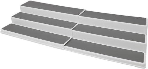 Home Basics 3-Tiered Plastic Expandable Spice Rack with Silicone Lined Anti-Slip Tiers, (White) Adjustable Length Kitchen Organizer for Cabinet, Pantry or Countertop by Home Basics