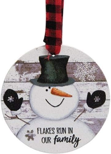 Set of 3 Snowman Shiplap Style Christmas Wood Ornaments - Wishing You a Snowy White Christmas - Buffalo Checked Hanger