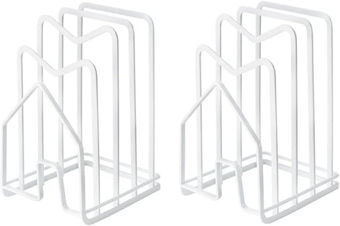 SUNFICON 2 Pack White Cutting Board Holder Rack, Pot Pan Lids Organizer for Kitchen Countertop and Cabinet