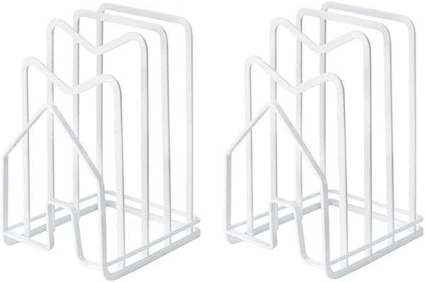 SUNFICON 2 Pack White Cutting Board Holder Rack, Pot Pan Lids Organizer for Kitchen Countertop and Cabinet