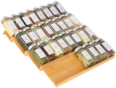Spice Drawer Organizer, 4 Tiers Bamboo Spice Rack Tray Insert for Kitchen Seasoning Storage (14.57" Wide)