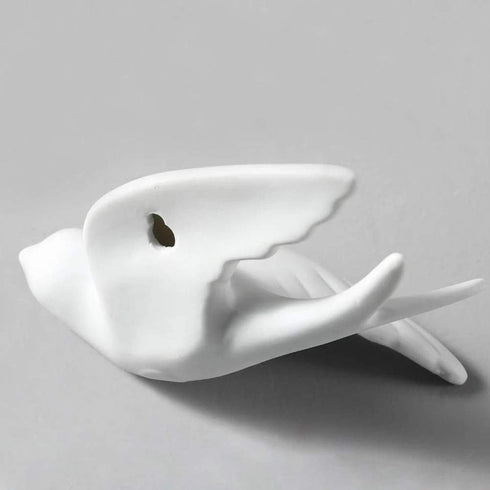 Pair of Ceramic Birds, White Wall Mounted Decor for Bathroom, Living Room, Garden Sculptures, Small