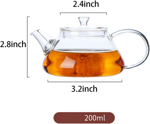 123Arts Mini Tea Pot, Glass Teapot, Clear Teapot, Small Teapot for One Person Use,7oz