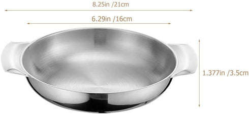 Luxshiny Mixing Bowls Large Mixing Bowl Paella Pan 16cm Flat Bottom Fry Pan Stainless Steel Skillet Metal Food Serving Tray with Handles for Home Restaurant Camping Stainless Steel Cookware Bowls by Luxshiny