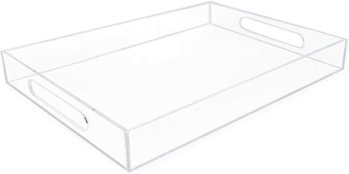 Isaac Jacobs Clear Acrylic Serving Tray (11x17) with Cutout Handles, Spill-Proof, Stackable Organizer