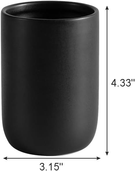 Hylignuae HY Bathroom Ceramic Toothbrush Cup, Matte Black Toothbrush Cup Holder, Bathroom Storage Organizer