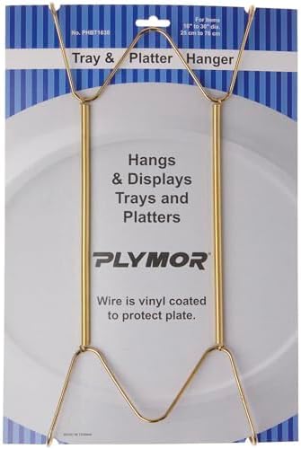 Plymor Gold Finish Wall Mountable Tray and Platter Hanger - 14.25" H x 6.5" W x 0.875" D (for Trays or Platters 16" -
