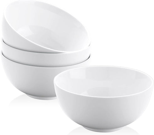 Yedio 22 oz Ceramic Cereal Bowls Set of 4, 6“ White Porcelain Bowls for Soup, Oatmeal, Rice, Fruits, Microwave