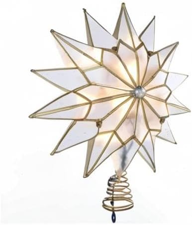 Kurt S. Adler UL3141 9.84" Brass Plated 7-Point Double Tip Capiz Star Tree Topper with Center Gem