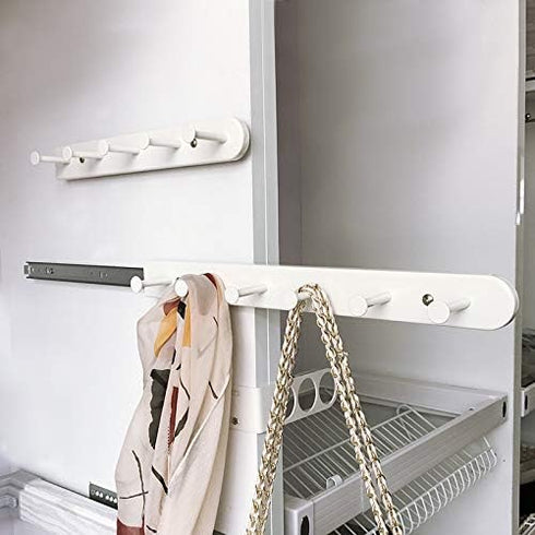 Extendable Sliding Wardrobe Hook Rail with Hardware Pull Out Closet Rod Organizer for Home, Office, Hotel