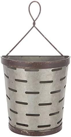 Galvanized Metal Slotted Vented Tin Olive Bucket Wall Pocket with Hanger for Plants - Hobby Lobby
