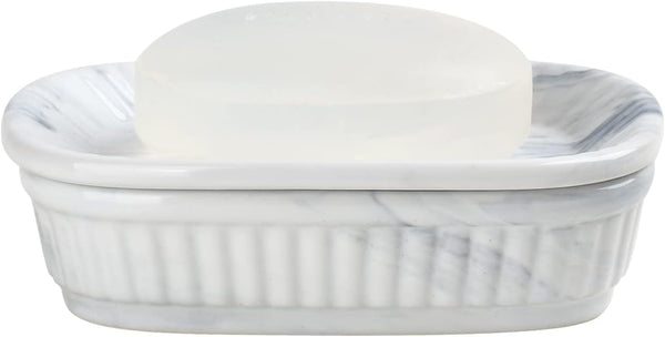 Ceramic Soap Dish, Self-Draining Soap Holder, Double Layer Marble Blue, Easy to Clean