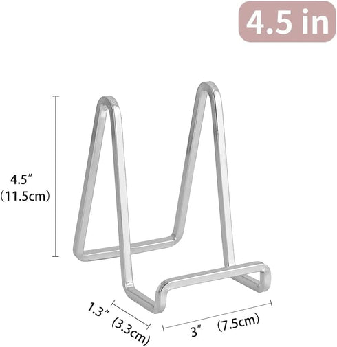 Plate Holder Easel Display Stand - 8 inch Metal Plate Stands for Display, Silver Iron Easels for Pictures, Photo