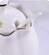 Ceramics Retro Flower Sugar Bowl, Spice Jar Storage Seasoning Pot with Lid and Spoon