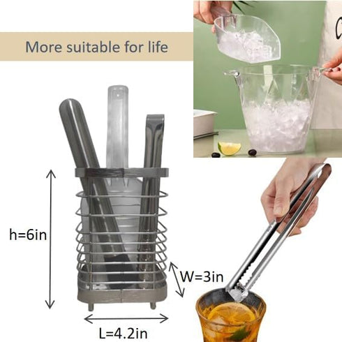 Ice Scoop with Holder - Ice Scooper Holder & Ice Scoop & Ice Tongs & Ice Muddler 4 PCS Set - Ice Maker Accessories for Counter Top Ice Makers and Machines Foodservice Products by Joycalte