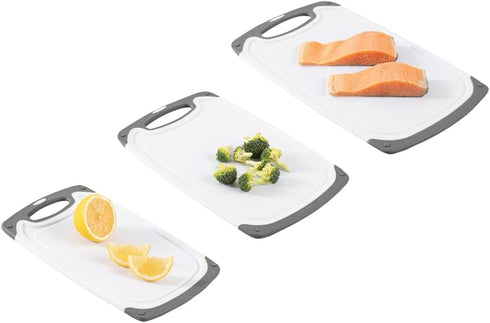 Restaurantware Comfy Grip Cutting Board Set, 3-Piece Food-Grade Kitchen Board Set with TPR Border and Handle