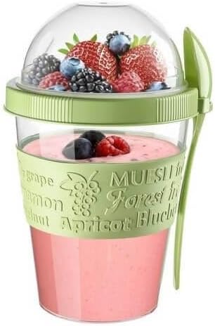 20 OZ Set 4 Tribello Overnight Oats Container With Lid, of Crunch Cups To Go, Portable Parfait Cup With Compartments