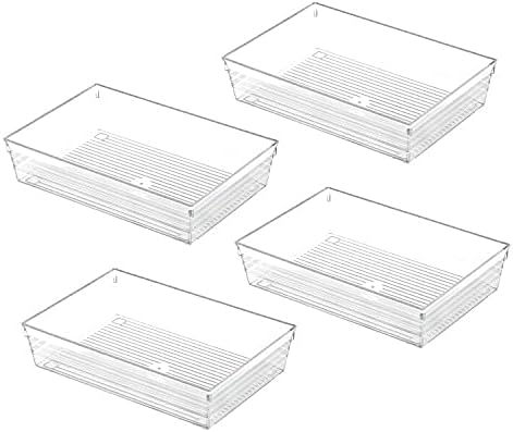 Backerysupply Clear Plastic Drawer Organizer Tray for Vanity Cabinet, 9"×6"×2", Set of 4 for Office Bathroom Makeup