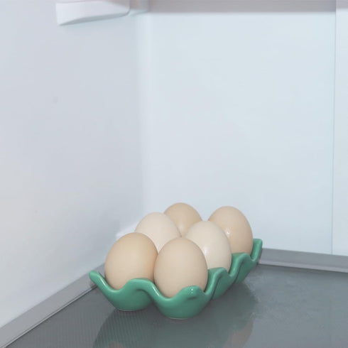 Ceramic Egg Holder - Porcelain Fresh Egg Tray for Fridge Countertop Kitchen Storage, Holds Half Dozen 6 Cups