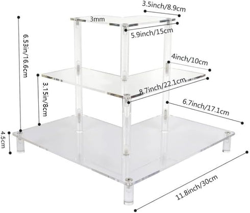 Gonice 3 Tier Acrylic Display Riser, Display Stand for Amiibo Funko POP Figures, Corner Shelf for Living Room