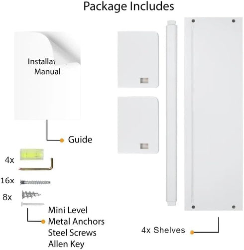 Onlysky Set 4 of Wall-Mounted Kid's Bookshelf - White Floating Nursery Book Shelves - Durable Wood Construction - Ideal