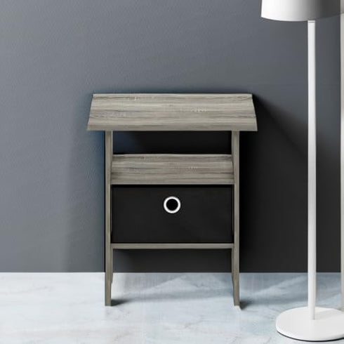 Furinno ANDREY Side Table, End Table, Night Stand with Open Shelves and Storage Bin, Bedside Table, for Living Room