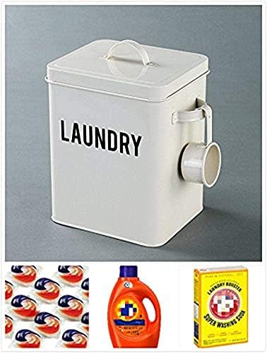9 Inch LA JOLIE MUSE Laundry Detergent Powder Storage Tin Box, Farmhouse Laundry Room Decor, High, Cream