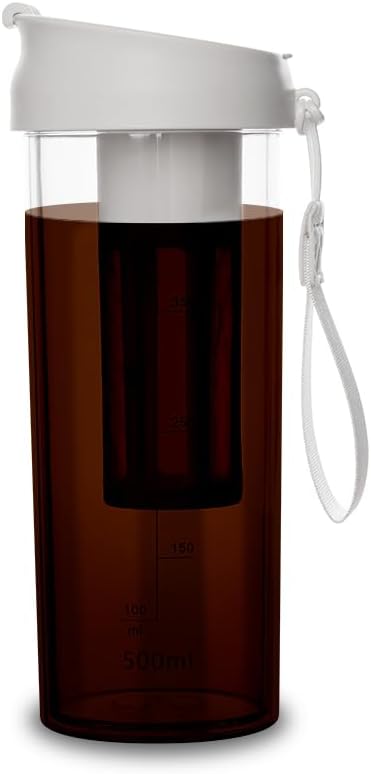Cold Brew Coffee Maker Travel Tumbler, 17oz/500ml with Soft Silicone Handle & Airtight Lid for Iced Coffee