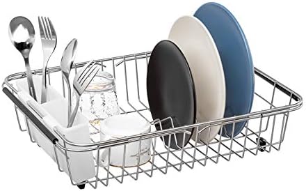 SANNO Utensil Drying Rack, Plastic Silverware Storage Holder for Dish Rack Over Sink, Chopsticks/Spoon/Fork/Knife