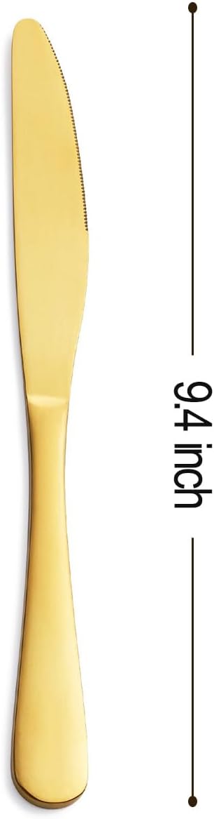 Matte Gold Dinner Knife Set, 9.4-inch Stainless Steel Satin Finish Gold Dinner Table Knife Set of 6, Dishwasher Safe by GoGeiLi