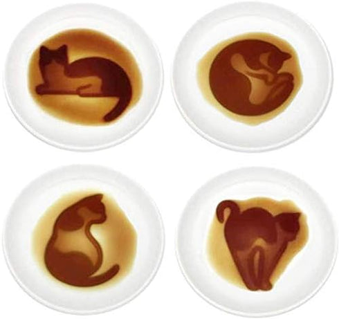 4pcs Ceramics Cat Relief Seasoning Dishes, Sushi Dipping Bowl, Appetizer Dessert Plate Set