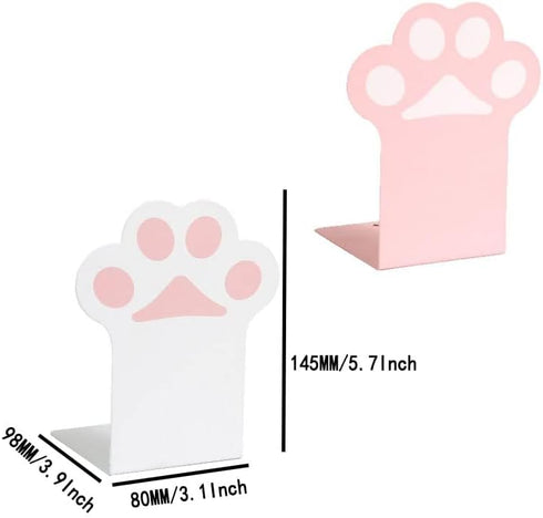2 Sets Cat Paw Metal Bookends Cute Desktop Bookshelf Sturdy Cartoon Bookshelf for Home and Office Decoration