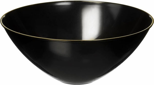 Bluesky Trading Black Plastic Organic Salad Bowl (Pack of 1), 112 Oz. with Sleek Gold Rim Design