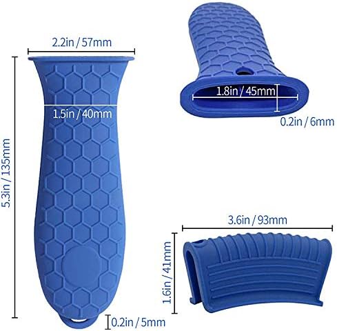 Silicone Hot Pan Handle Holder, 3Pcs Heat Resistant Non Slip Rubber Pot Handle Covers for Cast Iron Skillet Griddles Metal Frying Pans Kitchen Cookware (Blue) by AISIBO