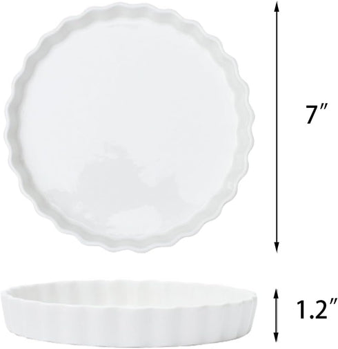 FEOOWV White Round Porcelain Quiche Pan -Non-Stick- Perfect for Baking Tart Pies and Chicken Pot Pie-Dishwasher,Dish Microwave and Oven Safe (7inch)