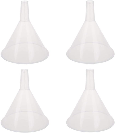 DEDC 4 Pack Clear Plastic Oil Funnels, 150mm Liquid Transfer Funnel for Kitchen, Garage, Car, 5.9 Inches Dia Mouth