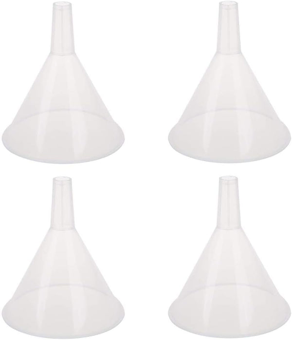 DEDC 4 Pack Clear Plastic Oil Funnels, 150mm Liquid Transfer Funnel for Kitchen, Garage, Car, 5.9 Inches Dia Mouth