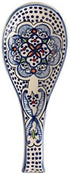 Quadow Spoon Holder/Spoon Rest, Ceramic Blue and White, Hand Crafted Northern African Design