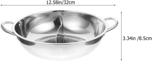 PACKOVE Double Flavor Hot Pot Divided Soup Pot Stainless Steel Hot Pot Dual Sided Pot Shabu Shabu Pot For Home (32CM? by PACKOVE