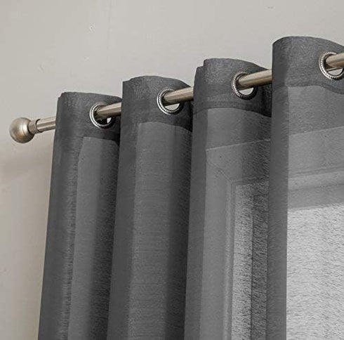 HLC.ME 2 Piece Semi Sheer Voile Light Filtering Window Curtain Grommet Panels for Bedroom, Charcoal Grey - 54 W x 72
