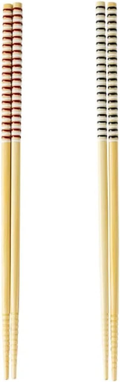 Asahi Koyo 2 Pairs Set Long Cooking Serving Chopsticks, Dishwasher Safe 10.6 Inches Red and Black