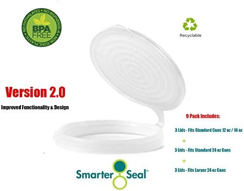 Smarter-Seal Version 2.0, 9-Pack Clear Soda or Beverage Can Lid, Includes 12 oz and 24 oz Lids
