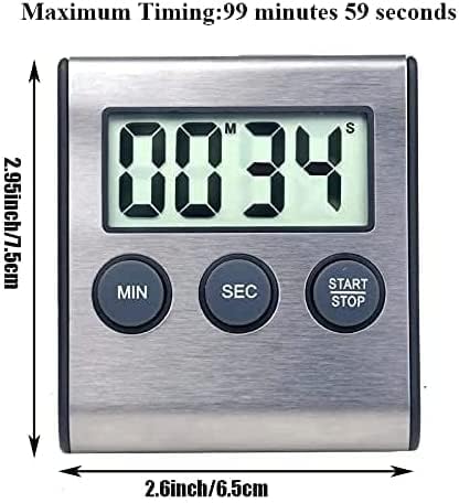 2 Pack Kitchen Timer - Digital Magnetic Countdown Timer with Loud Alarm, Stainless Steel Kitchen Timer for Cooking,