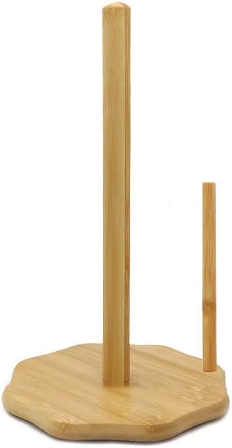 Wood Paper Towel Holder, Real Wooden Base Countertop Roll Holder for Kitchen and Table, Free-Standing Organizer