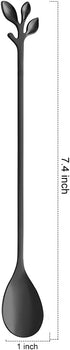 AnSaw Long Handle 7.4-Inch Leaf Teaspoons set, 6 Pcs Black Stainless Steel Coffee stirring spoon