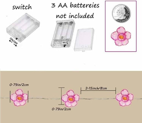 Cherry Blossom Flower String Light, 40 LED 13FT Pink Sakura Fairy Lights, Battery Powered Decorative Lights for Indoor