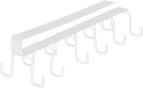 Kitchen Utensil Hanging Cups Storage Hooks with 6 Hooks, Under Cabinet Closet Cup Holder Hanger Hook Rack (White)