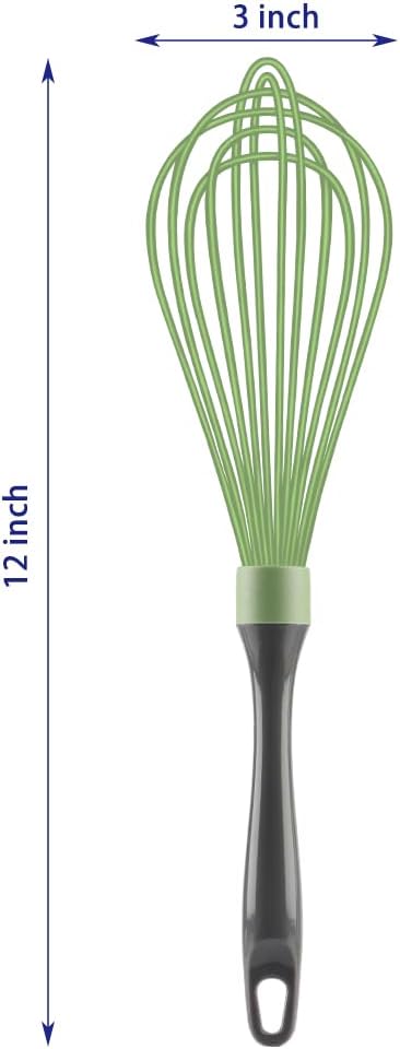 Dishwasher Safe Whisk, Professional Non-Scratch Stainless Steel & Silicone Whisk, 12-Inch, Green