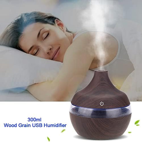 Portable Mini Humidifier for Bedroom, 300ML Ultra Quiet Cool Mist Air Diffuser with 7 Colors Night Light, USB Charging