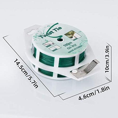 YDSL 328ft (100m) Twist Ties, Green Garden Plant Ties with Cutter for Gardening and Office Organization